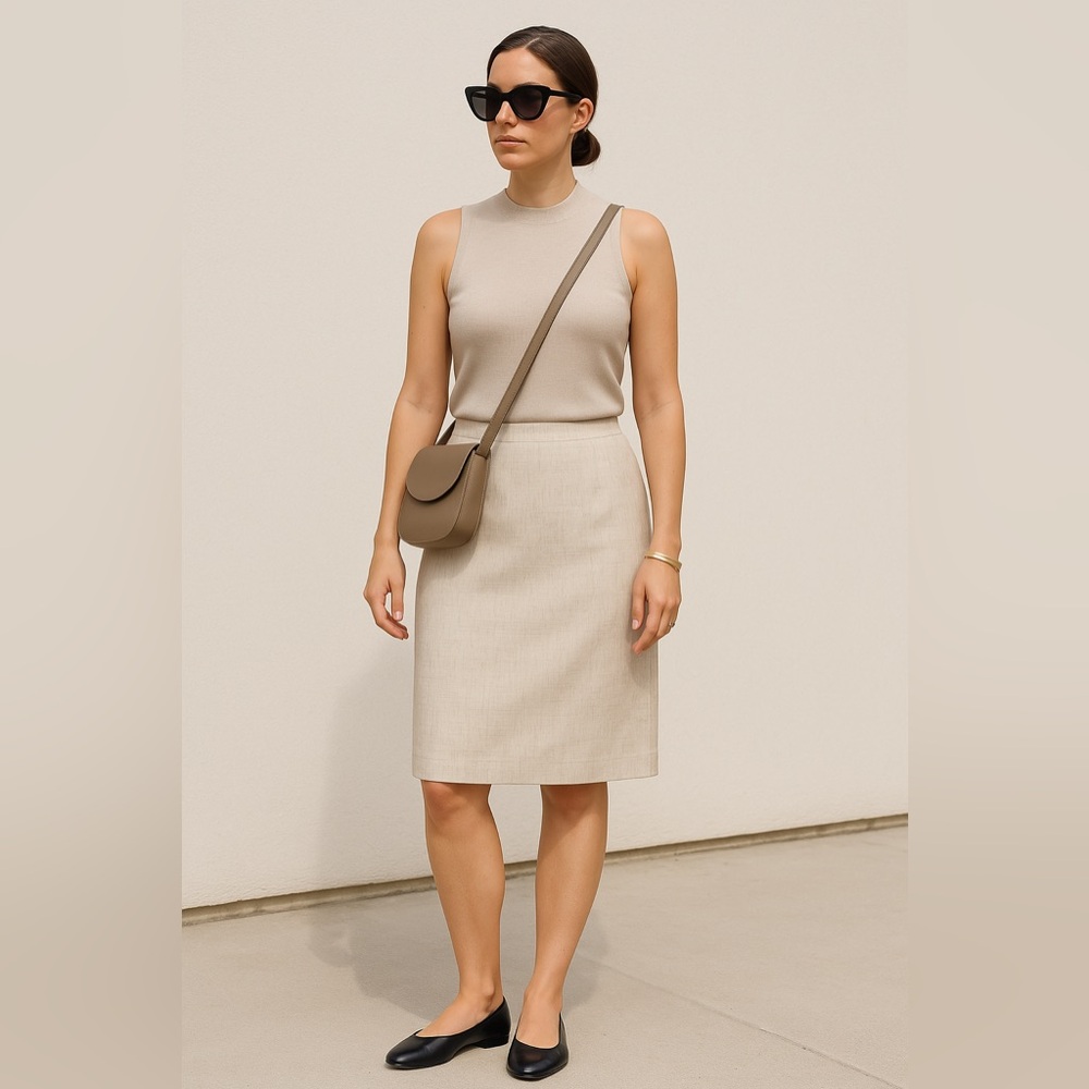 Vintage Sag Harbor Beige Linen Blend Pencil Skirt Classic 90s Minimalist Chic 12